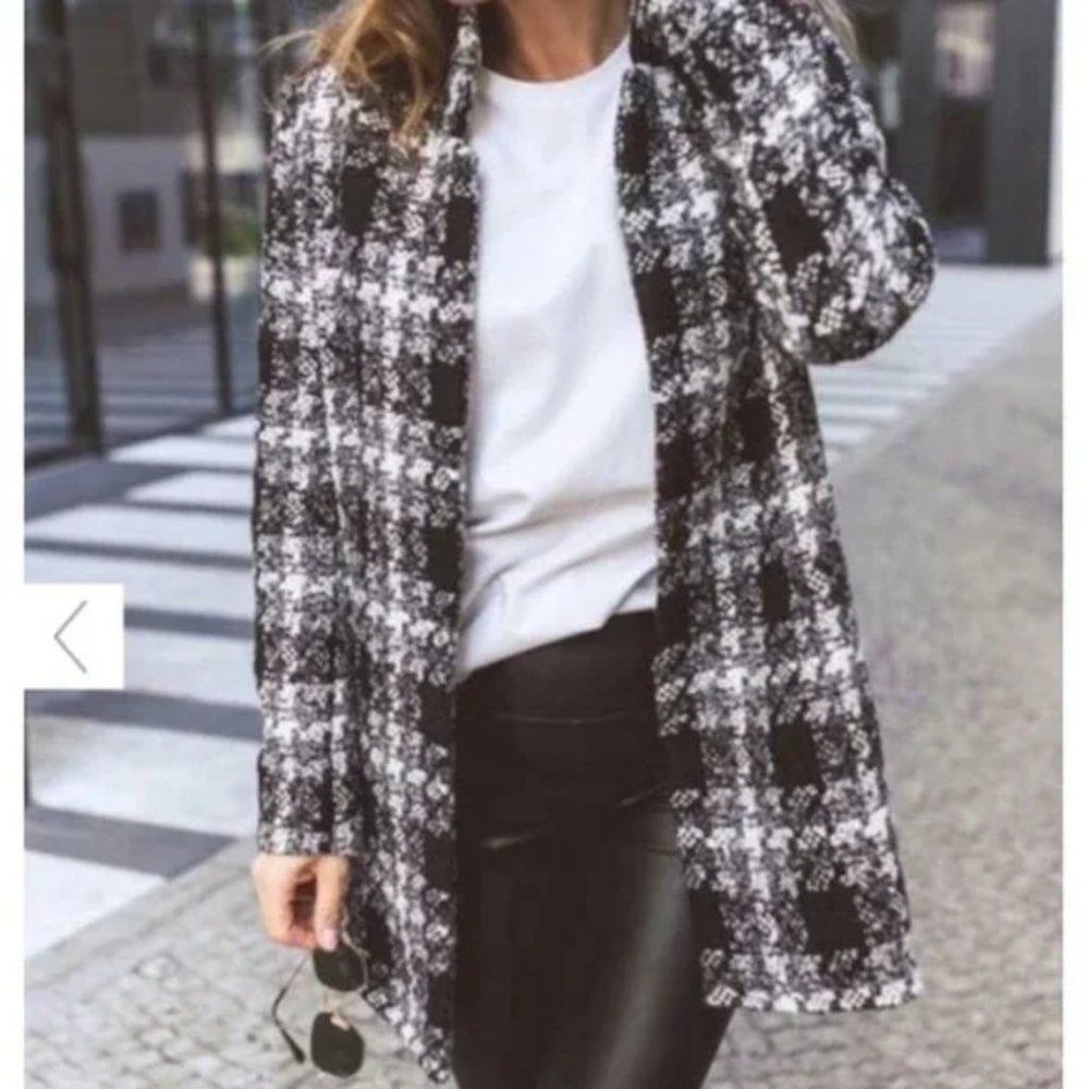 Veronica Beard Black and White Plaid Pea Coat